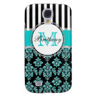 Girly Modern Aqua Teal Glitter Damask Personalised