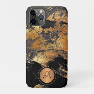 Girly modern art gold glitter black monogrammed Case-Mate iPhone case