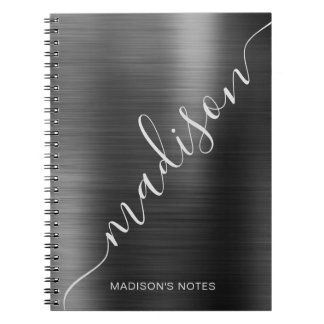 Girly Modern Black Metallic Monogram Signature Notebook