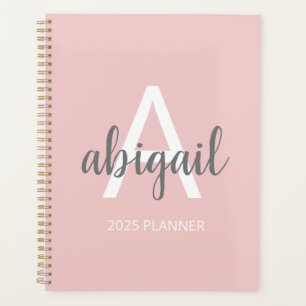 Girly Modern Blush Pink Monogram Name 2025 Planner