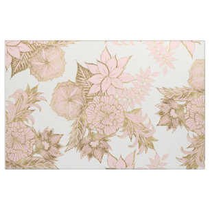 Girly Modern Blush Pink White Gold Floral Fabric
