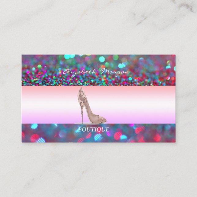 Girly Modern Bokeh High Heel Business Card (Front)