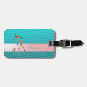 Girly Modern Chic , Stripes, Cat Luggage Tag