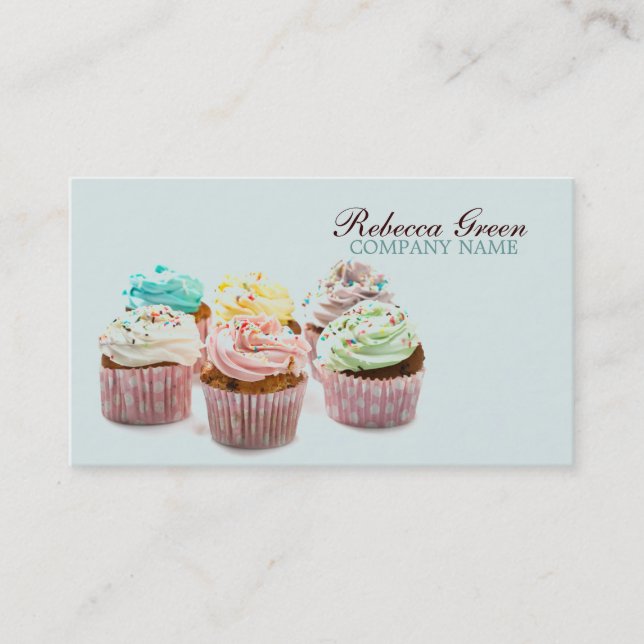 girly modern elegant bakery colourful cupcake business card (Front)