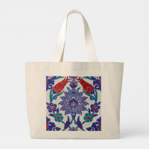 Girly Modern Floral Tile Pattern Stylish Elegant  Large Tote Bag