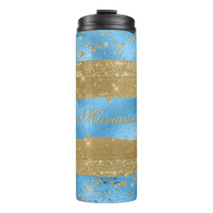 Girly Modern Gold Glitter Script Personalised Name Thermal Tumbler