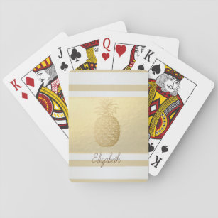 Girly Modern Gold Stripes, Gold Pineapple Playing Cards
