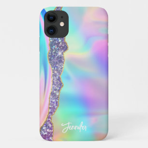 Girly Modern Iridescent Rainbow Custom Name Pretty Case-Mate iPhone Case