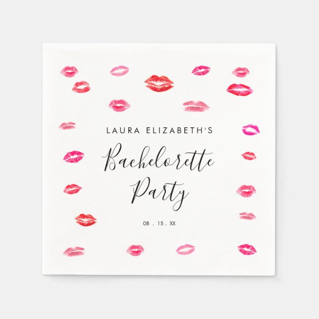 Girly Modern Kiss Lipstick Bachelorette Party  Napkin (Front)
