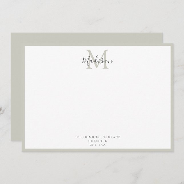 Girly Modern Pastel Grey Handlettered Monogram   N Card (Front/Back)