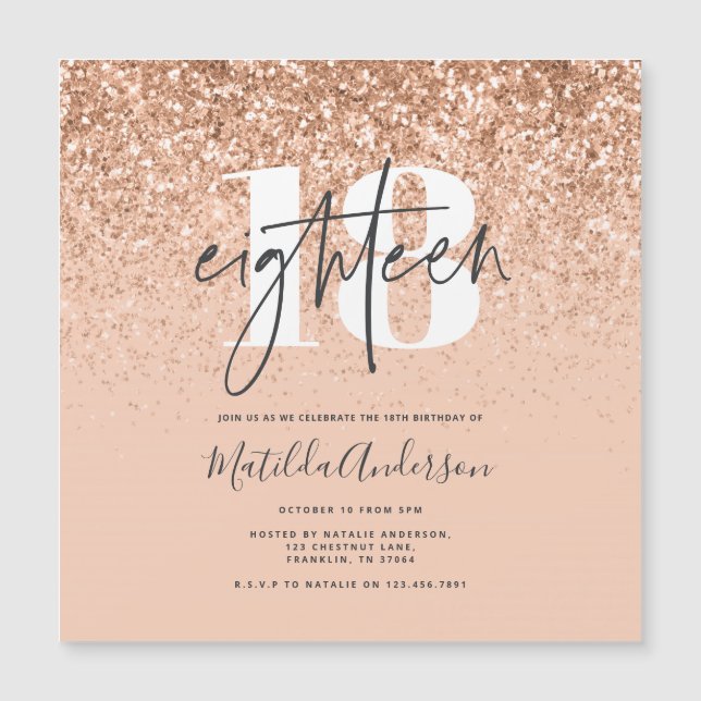 Girly modern peach glitter typography 18 birthday (Front)