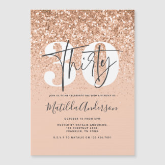 Girly modern peach glitter typography 30 birthday