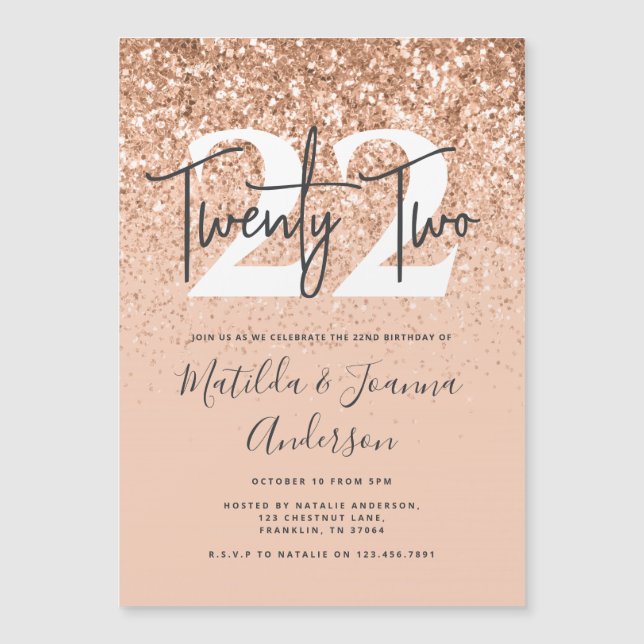 Girly modern peach glitter typography birthday (Front)