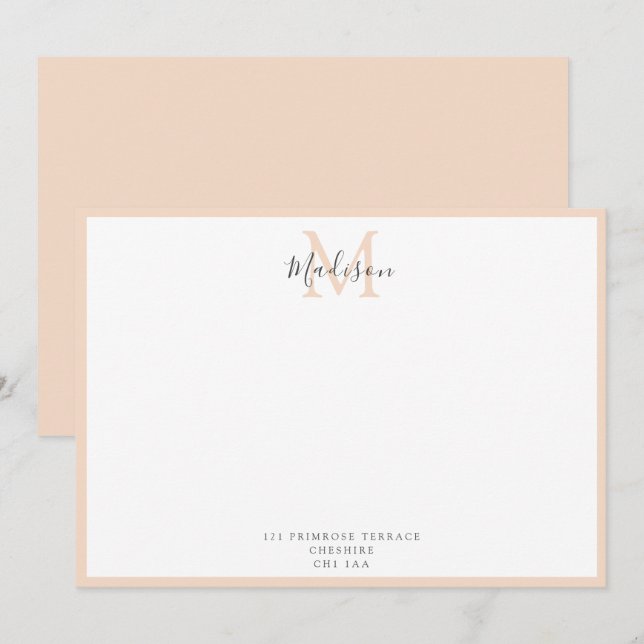 Girly Modern Peach Handlettered Monogram  Note Car Card (Front/Back)