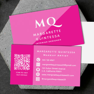 Girly Modern Pink Feminine Chic Monogram QR Code Business Card