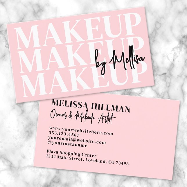 Girly Modern Pink Makeup Artist Business Card (Girly Modern Pink Makeup Artist Business Card)