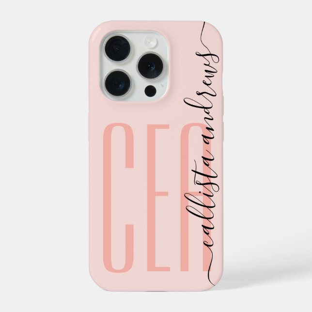 Girly Modern Pink Monogram Initials Name iPhone Case (Back)