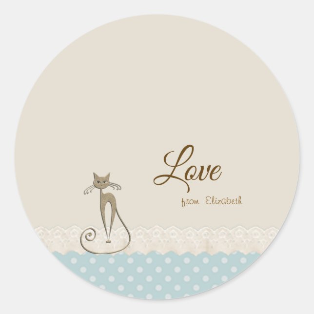 Girly Modern ,Polka Dots,Faux Gold Glittery Cat Classic Round Sticker (Front)