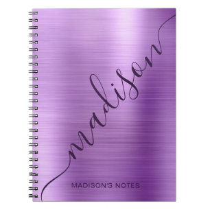Girly Modern Purple Metal Monogram Signature Notebook