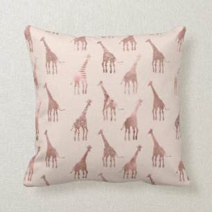 Girly Modern Rose Gold Blush Pink Giraffes Cushion