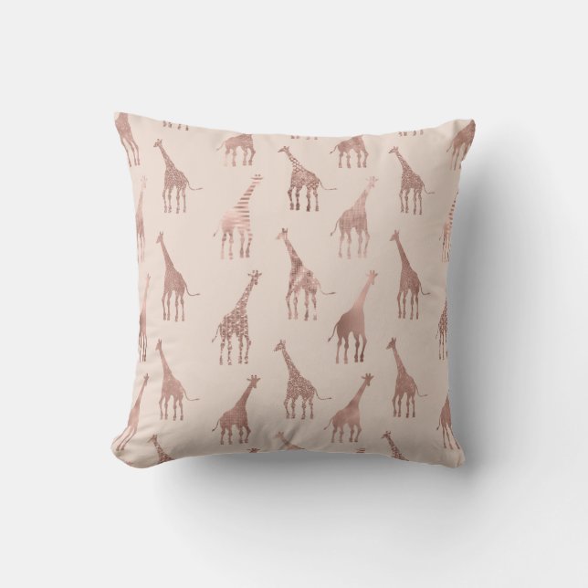 Girly Modern Rose Gold Blush Pink Giraffes Cushion (Front)