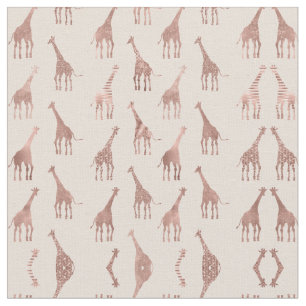 Girly Modern Rose Gold Blush Pink Giraffes Fabric