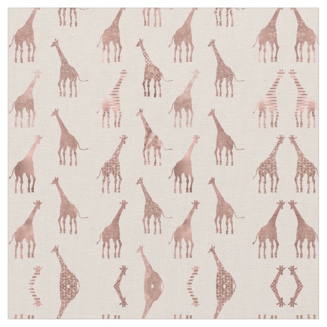 Girly Modern Rose Gold Blush Pink Giraffes Fabric (Close Up)