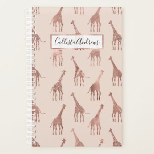 Girly Modern Rose Gold Blush Pink Giraffes Planner