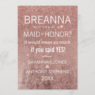 Girly Modern Rose Gold Glitter Foil Maid of Honour Invitation