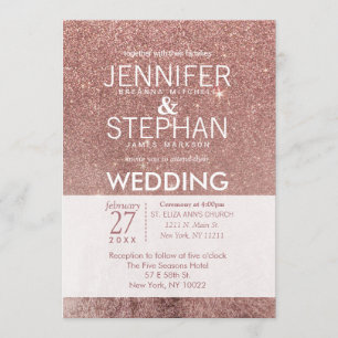 Girly Modern Rose Gold Glitter Foil Wedding Invitation