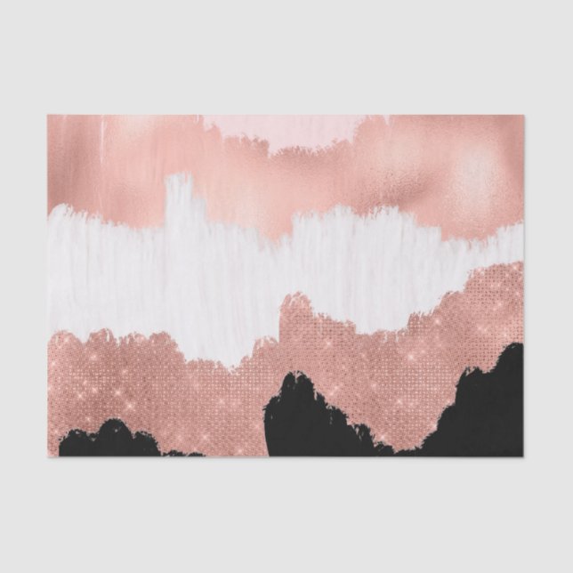 Girly Modern Rose Gold Pink Glitter Brushstroke Tissue Paper (Front)