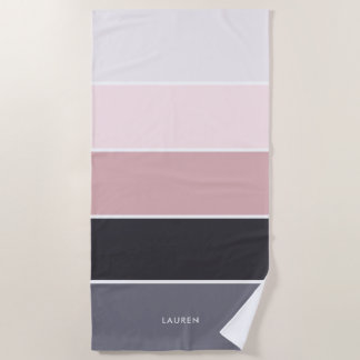 Girly Modern Stripes Personalised  Beach Towel