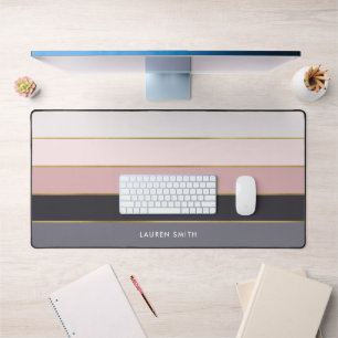 Girly Modern Stripes Personalised  Desk Mat