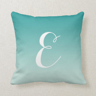 Girly Modern Teal Aqua Ombre Custom Monogram Cushion