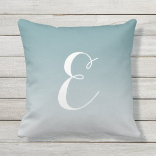 Girly Modern Teal Ombre Custom Monogram Outdoor Cushion