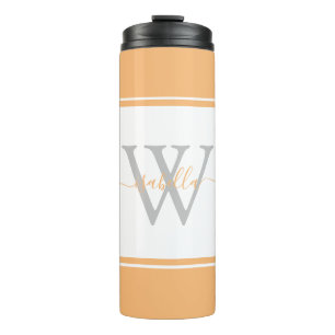 Girly Modern Trendy Monogram Script Peach Thermal Tumbler