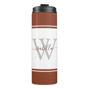 Girly Modern Trendy Monogram Script Rust Thermal Tumbler