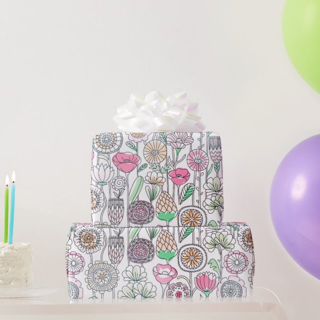 Girly Modern Whimsical Watercolor Floral Wrapping Paper (Party Gifts)