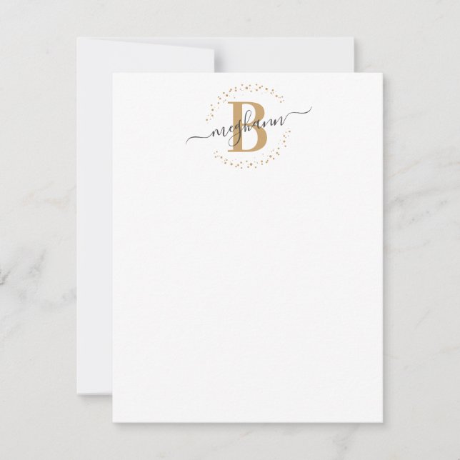 Girly Modern White Gold Name Script Monogrammed Card (Front)