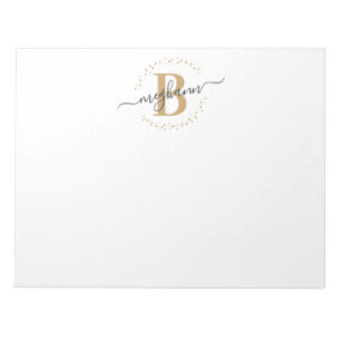 Girly Modern White Gold Name Script Monogrammed Notepad