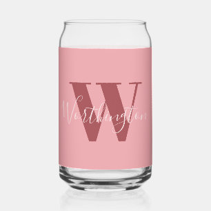 Girly Monogram and Name pink blush red Can Glass