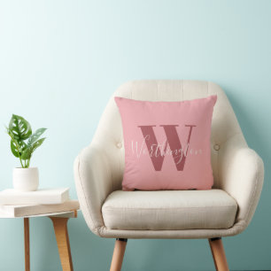 Girly Monogram and Name pink blush red Cushion