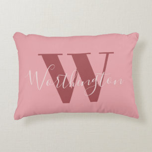 Girly Monogram and Name pink blush red Decorative Cushion