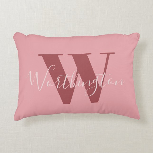 Girly Monogram and Name pink blush red Decorative Cushion (Front)
