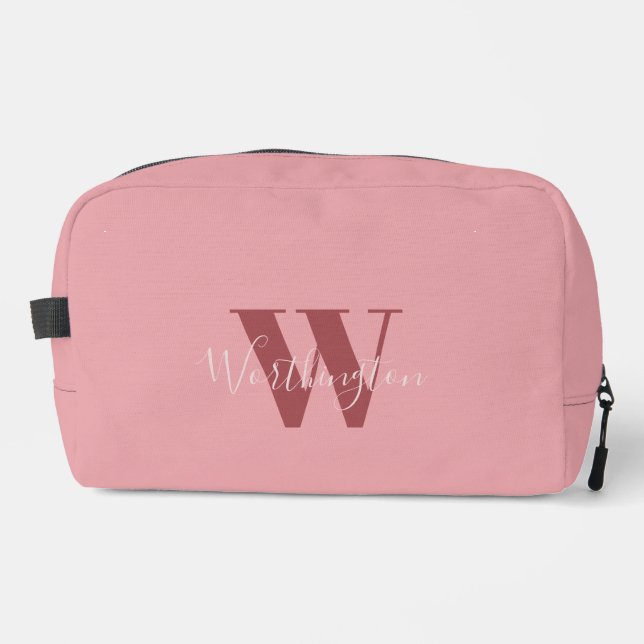 Girly Monogram and Name pink blush red Dopp Kit (Front)
