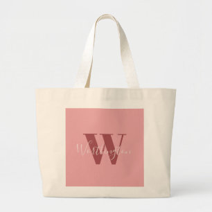 Girly Monogram and Name pink blush red Large Tote Bag
