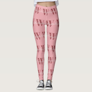Girly Monogram and Name pink blush red Leggings