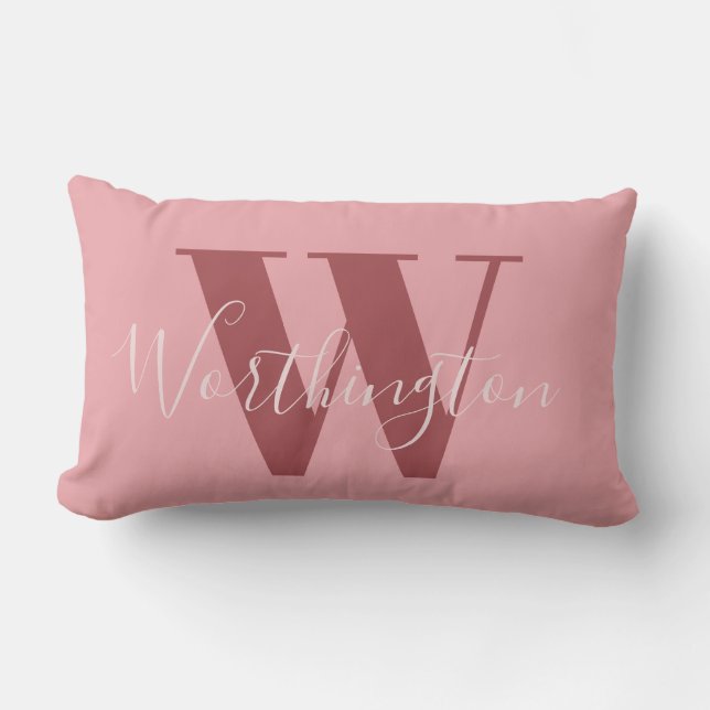 Girly Monogram and Name pink blush red Lumbar Cushion (Front)
