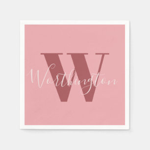 Girly Monogram and Name pink blush red Napkin