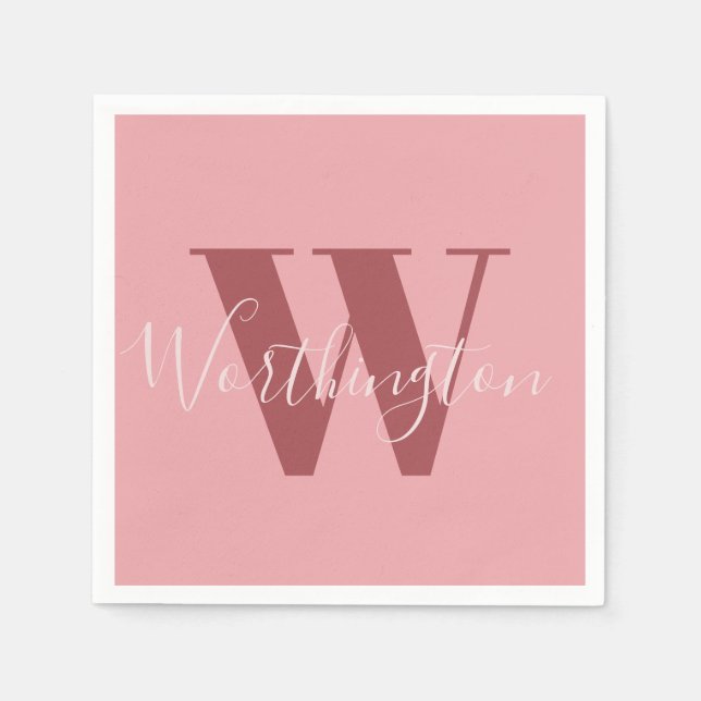 Girly Monogram and Name pink blush red Napkin (Front)
